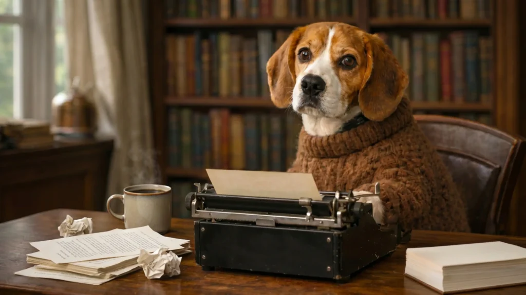JC Percival, writer, working at his desk.